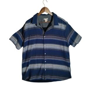 Carbon 2 Cobalt Cotton Short Sleeve‎ Button Up Shirt Men's Size XL Blue Striped